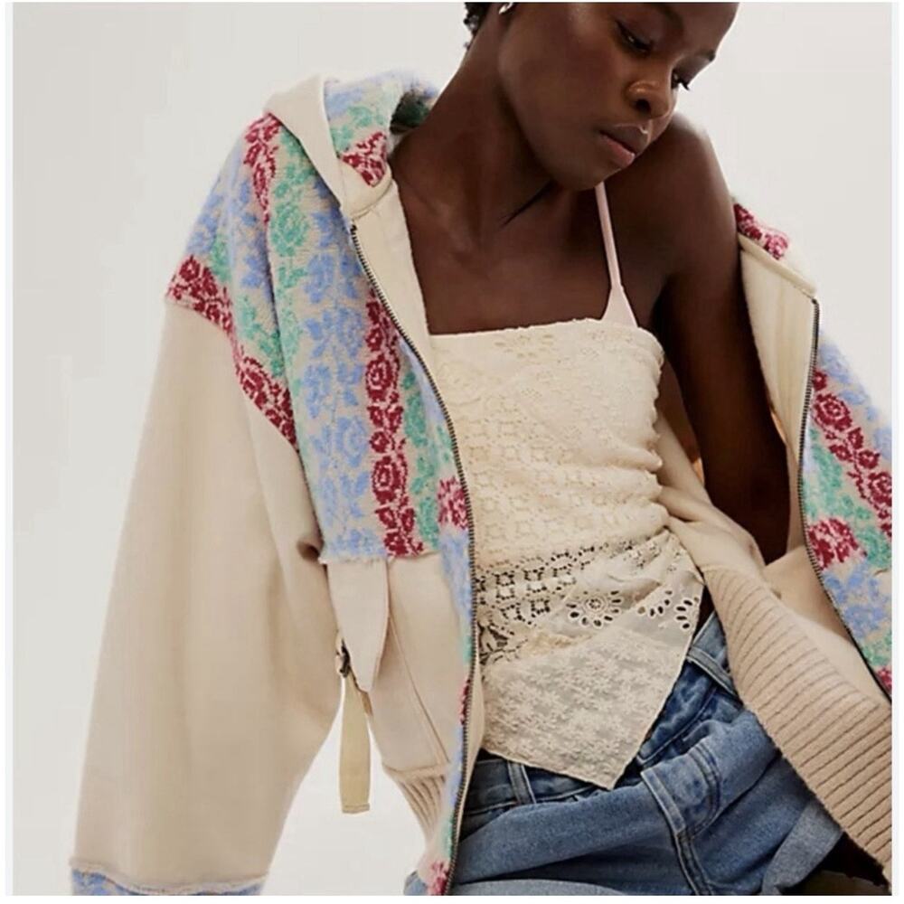 Size Large L Free People Rockwell Sweatshirt Jacket In Cream SOLD OUT MSRP $200